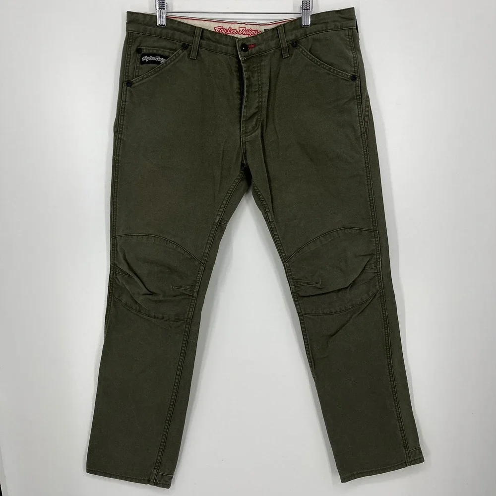 Troy Lee Designs Mens Olive Green Cotton Canvas Articulated Knee Pants Size 36